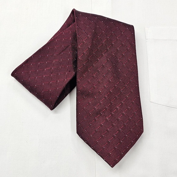 DANIEL DE FASSON Studio Necktie Men's 100% Silk tie Designer Geometric Burgundy - Picture 7 of 8